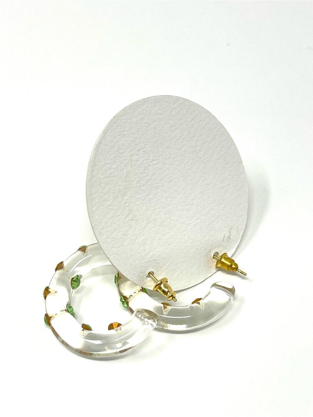 New Anthropologie x Serefina Green Rhinestone Hoop Earrings - Picture 3 of 4